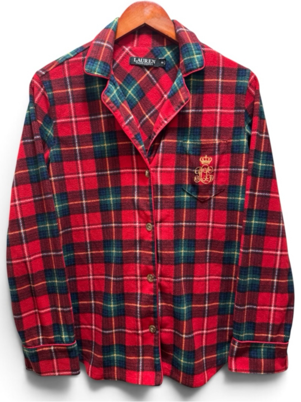 Lauren Ralph Lauren Plaid Fleece Pajama Top XS